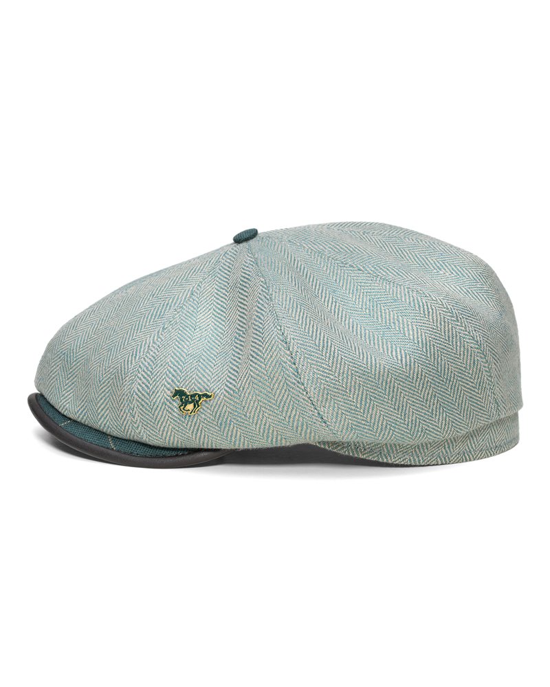 Green and cream herringbone